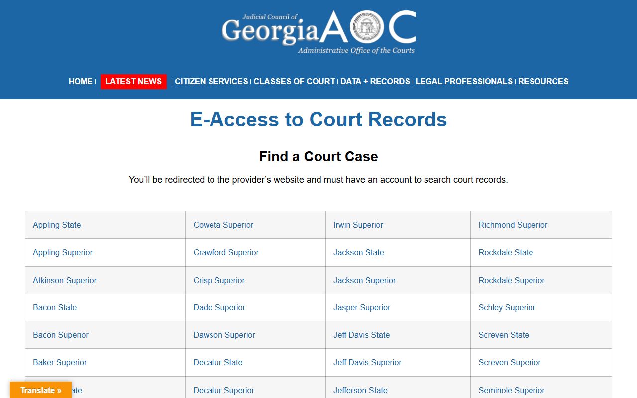 Coweta County court records after arrest Georgia eAccess court records page